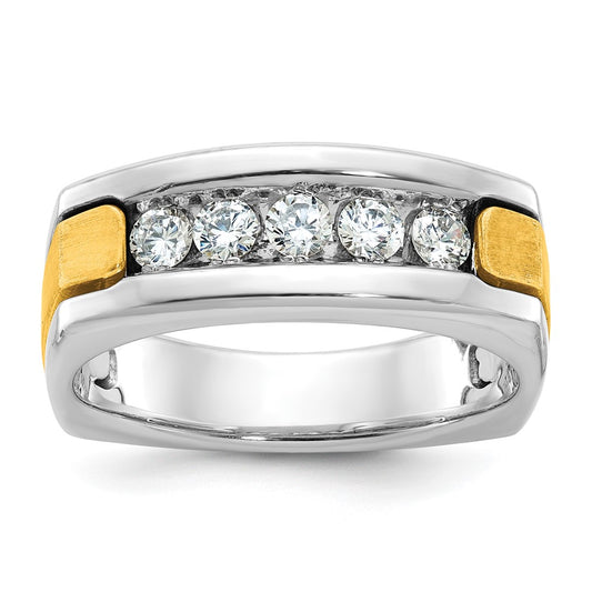 14k Two-tone IBGoodman Men's Polished & Satin 5-Stone Diamond Ring