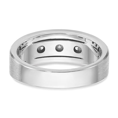 14k White Gold IBGoodman Men's Polished, Antiqued and Satin 1/6 carat Diamond Complete Ring