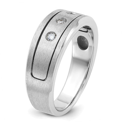 14k White Gold IBGoodman Men's Polished, Antiqued and Satin 1/6 carat Diamond Complete Ring