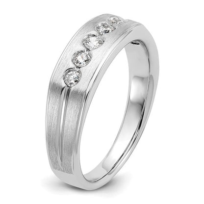 IBGoodman 14k White Gold Men's Polished Satin and Grooved 1/4 Carat AA Quality Diamond 5-Stone Ring