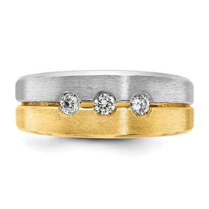 14k Two-tone IBGoodman Men's Polished and Satin 1/4 carat Diamond Complete Ring