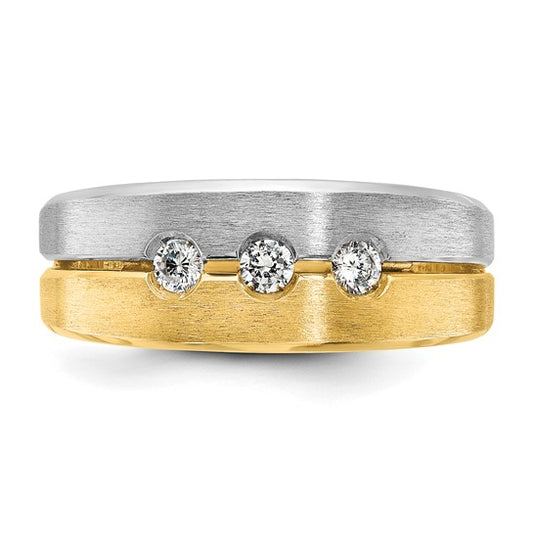 14k Two-tone IBGoodman Men's Polished and Satin 1/4 carat Diamond Complete Ring