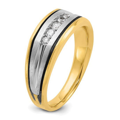 IBGoodman 14k Two-tone with Black Rhodium Men's Polished Satin and Grooved 5-Stone 1/4 Carat AA Quality Diamond Ring