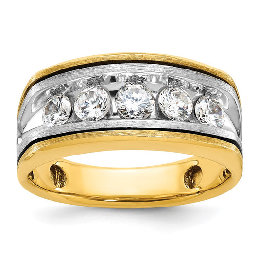 14k Two-tone IBGoodman Men's Polished Satin & Grooved Ring Mounting