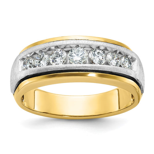 14k Two-tone IBGoodman Men's Polished & Satin 7-Stone Diamond Ring