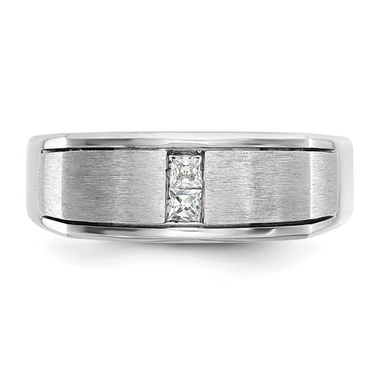 IBGoodman 14k White Gold Men's Polished Antiqued and Satin 1/10 Carat AA Quality Diamond Ring