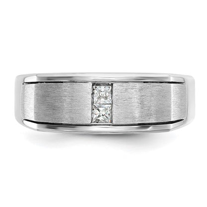 IBGoodman 14k White Gold Men's Polished Antiqued and Satin 1/10 Carat AA Quality Diamond Ring