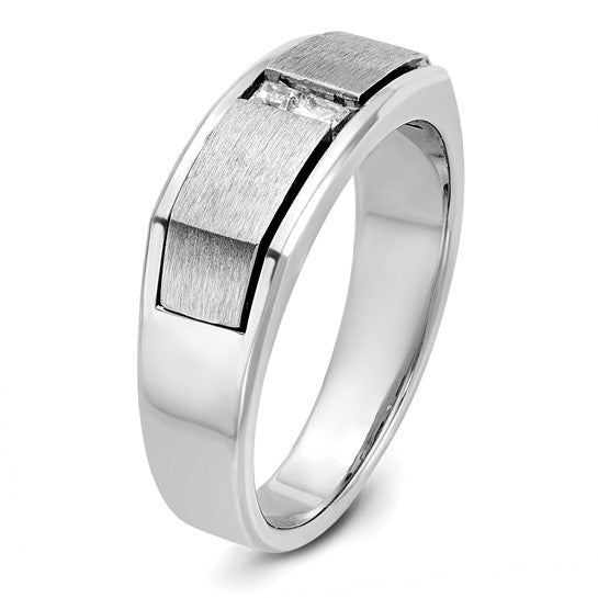 IBGoodman 14k White Gold Men's Polished Antiqued and Satin 1/10 Carat AA Quality Diamond Ring