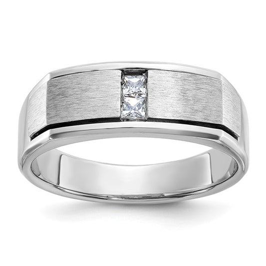 IBGoodman 14k White Gold Men's Polished Antiqued and Satin 1/10 Carat AA Quality Diamond Ring