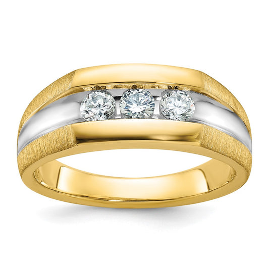 14k w/ White RH IBGoodman Men's Polished/Satin 3-Stone Diamond Ring
