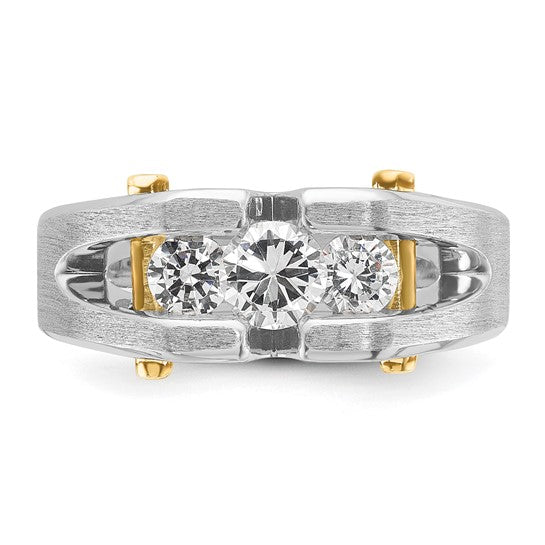 IBGoodman 10k Two-tone Men's Polished Satin and Cut-Out 3-Stone 3/4 Carat A Quality Diamond Ring