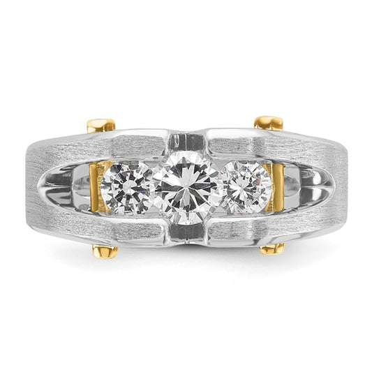 IBGoodman 10k Two-tone Men's Polished Satin and Cut-Out 3-Stone 3/4 Carat A Quality Diamond Ring