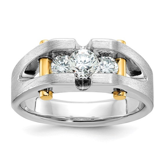 IBGoodman 14k Two-tone Men's Polished Satin and Cut-Out 3-Stone 3/4 Carat Lab Grown Diamond Ring