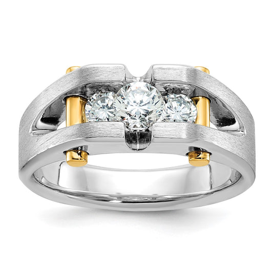 14ktt IBGoodman Men's Polished Satin & Cut-Out 3-Stone Diamond Ring