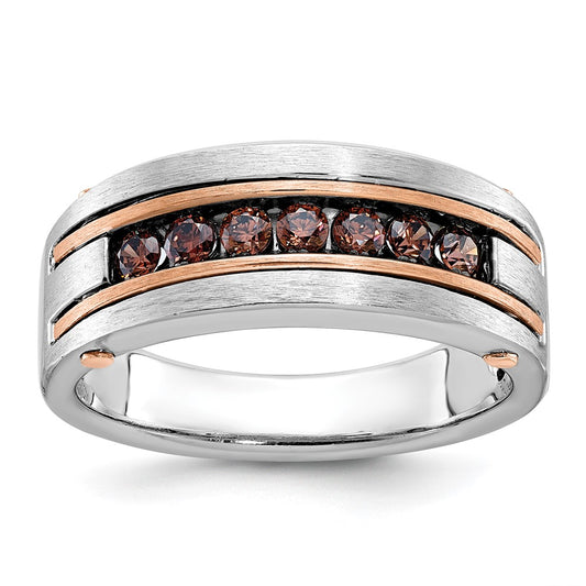 14k White/Rose Gold IBGoodman Men's Satin Brown Diamond Ring