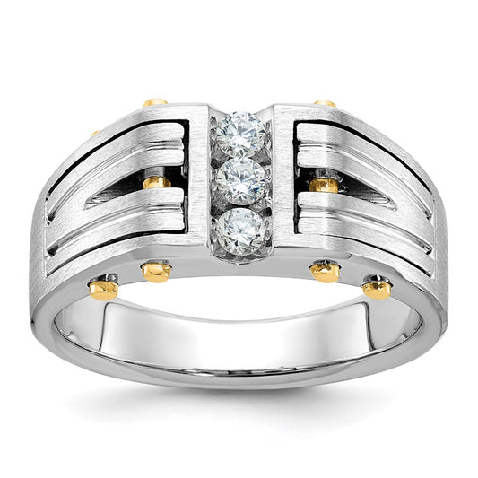 14k Two-tone IBGoodman Men's Polished and Satin Diamond Complete Ring