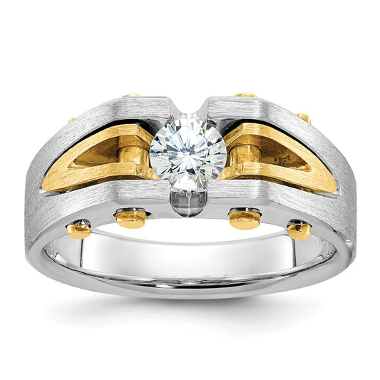 14k Two-tone IBGoodman Men's Polished and Satin Diamond Complete Ring