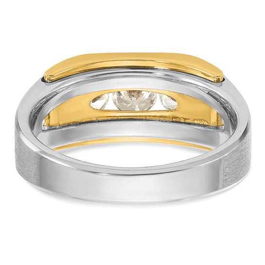 IBGoodman 14k Two-tone Men's Polished Satin and Cut-Out 3-Stone 1 Carat AA Quality Diamond Ring