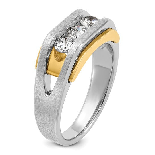 IBGoodman 14k Two-tone Men's Polished Satin and Cut-Out 3-Stone 1 Carat AA Quality Diamond Ring