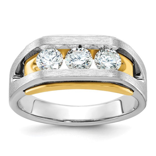 IBGoodman 14k Two-tone Men's Polished Satin and Cut-Out 3-Stone 1 Carat AA Quality Diamond Ring