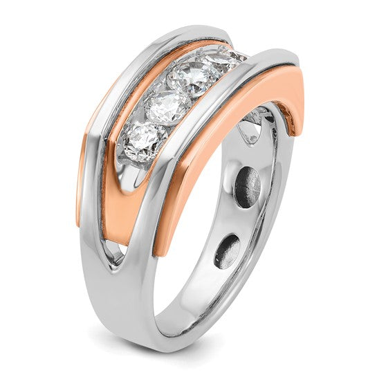 IBGoodman 10k White and Rose Gold Men's Polished and Cut-Out 5-Stone 1 Carat A Quality Diamond Ring