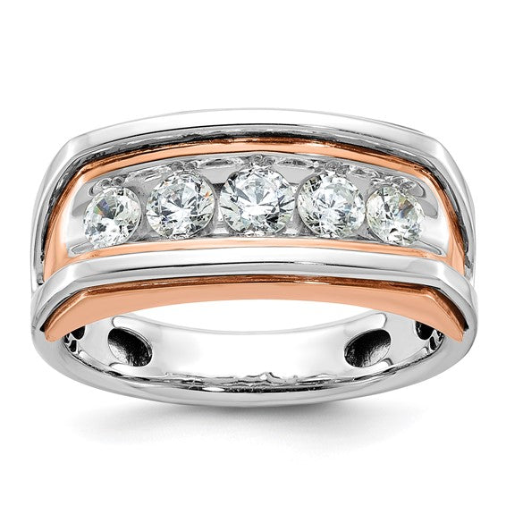 IBGoodman 10k White and Rose Gold Men's Polished and Cut-Out 5-Stone 1 Carat A Quality Diamond Ring