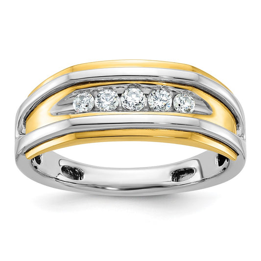14k Two-tone IBGoodman Men's Polished 5-Stone Diamond Ring