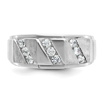 IBGoodman 14k White Gold Men's Polished and Satin 1/2 Carat AA Quality Diamond Ring