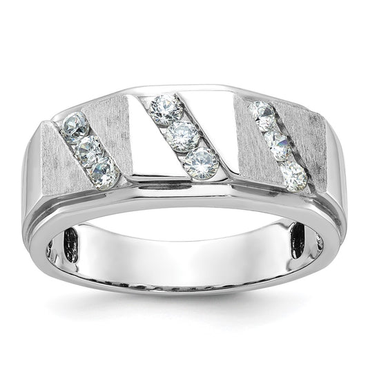 14k White Gold IBGoodman Men's Polished and Satin Diamond Ring