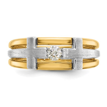 IBGoodman 10k Two-tone Men's Polished Satin and Cut-Out 1/5 Carat A Quality Diamond Cross Ring