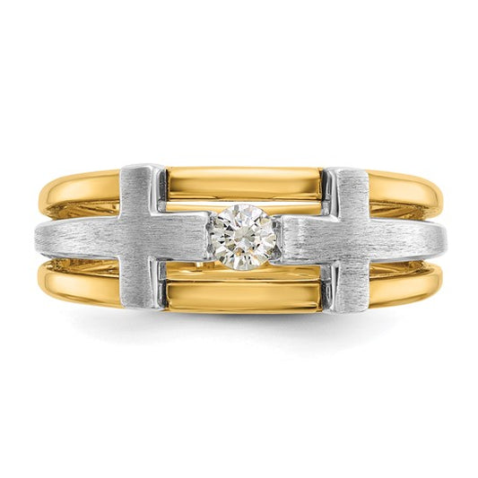 IBGoodman 10k Two-tone Men's Polished Satin and Cut-Out 1/5 Carat A Quality Diamond Cross Ring