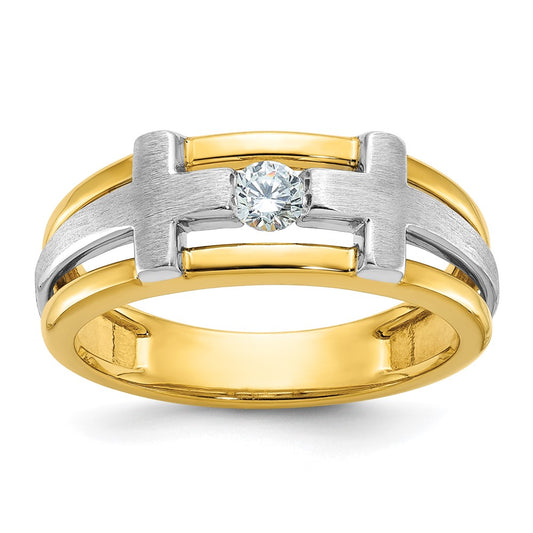14k Two-tone IBGoodman Men's Polished Satin & Cut-Out Cross Ring Mtg