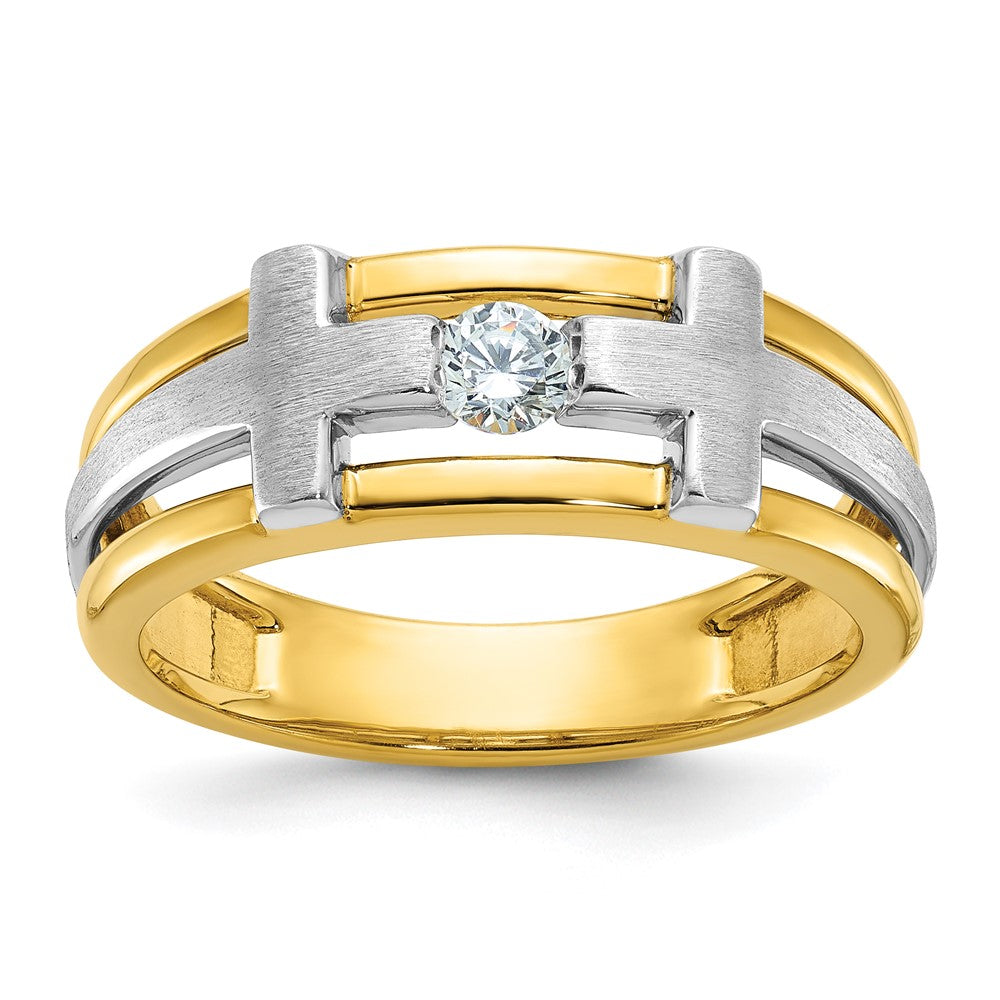 14k Two-tone IBGoodman Men's Polished Satin & Cut-Out Dia Cross Ring