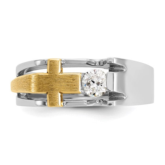 IBGoodman 14k Two-tone Men's Polished Satin and Cut-Out 1/3 Carat AA Quality Diamond Cross Ring