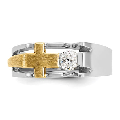 IBGoodman 14k Two-tone Men's Polished Satin and Cut-Out 1/3 Carat AA Quality Diamond Cross Ring