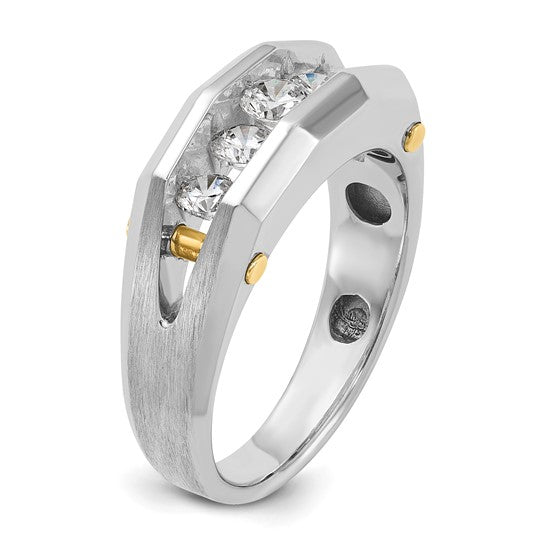 IBGoodman 14k Two-tone Men's Polished and Satin Cut-Out 5-Stone 1 Carat AA Quality Diamond Ring