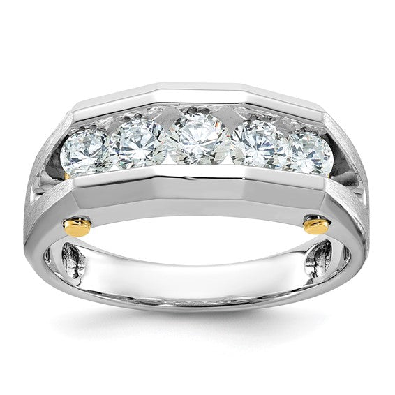 IBGoodman 14k Two-tone Men's Polished and Satin Cut-Out 5-Stone 1 Carat AA Quality Diamond Ring