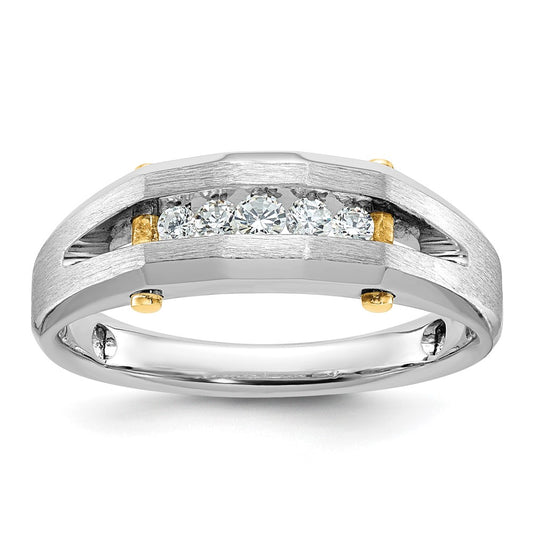 14ktt IBGoodman Men's Polished Satin & Cut-Out 5-Stone Diamond Ring