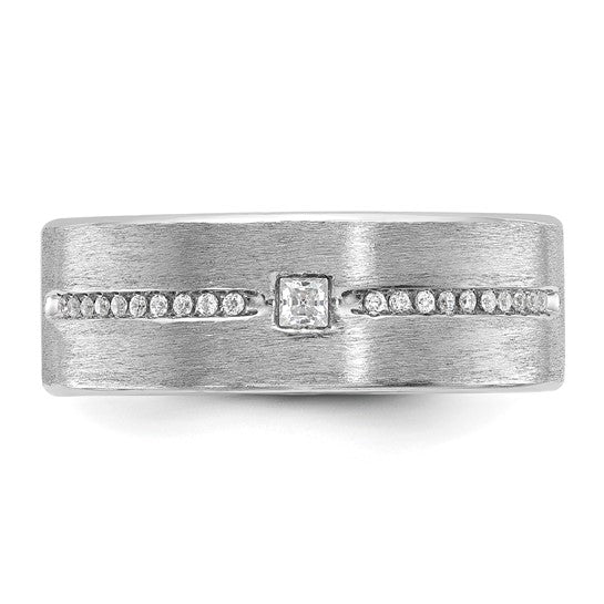IBGoodman 14k White Gold Men's Polished and Satin 1/5 Carat AA Quality Diamond Ring
