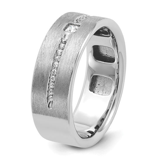 IBGoodman 14k White Gold Men's Polished and Satin 1/5 Carat AA Quality Diamond Ring