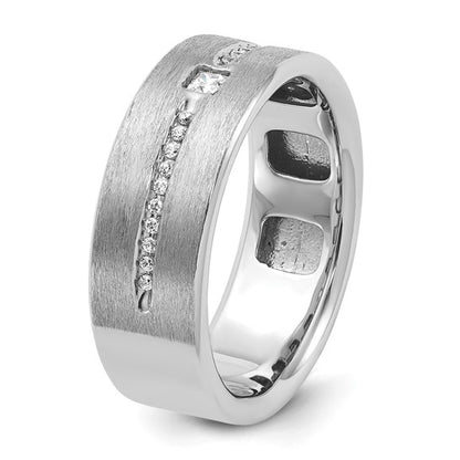 IBGoodman 14k White Gold Men's Polished and Satin 1/5 Carat AA Quality Diamond Ring