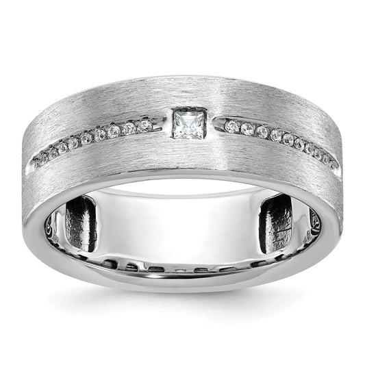 14k White Gold IBGoodman Men's Polished and Satin AA Diamond Ring