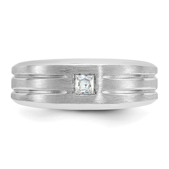 14k White Gold IBGoodman Men's Polished and Satin 1/6 carat Diamond Complete Ring