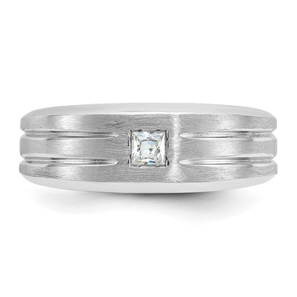 14k White Gold IBGoodman Men's Polished and Satin 1/6 carat Diamond Complete Ring
