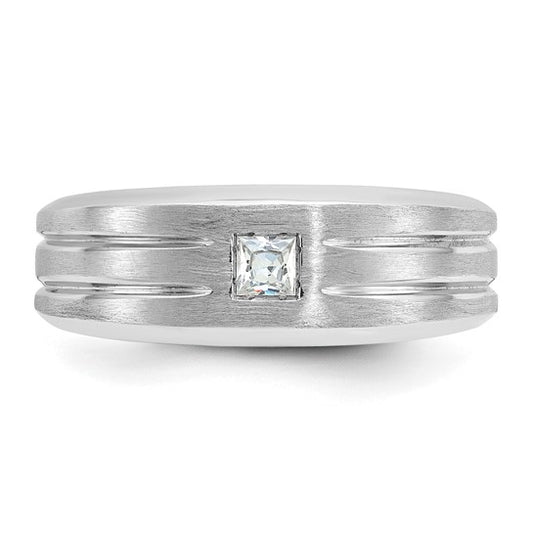 14k White Gold IBGoodman Men's Polished and Satin 1/6 carat Diamond Complete Ring