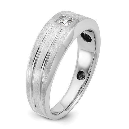 14k White Gold IBGoodman Men's Polished and Satin 1/6 carat Diamond Complete Ring
