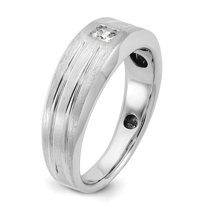 14k White Gold IBGoodman Men's Polished and Satin 1/6 carat Diamond Complete Ring