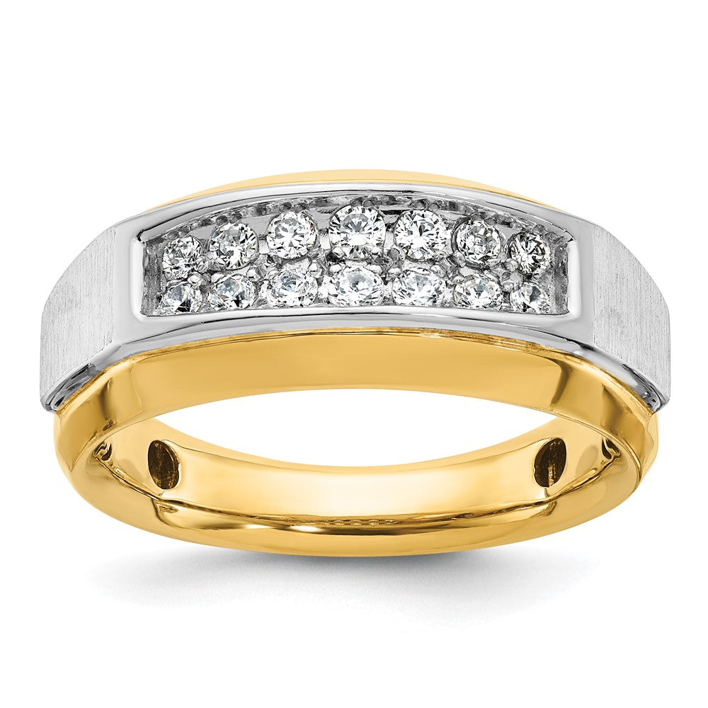 14k Two-tone IBGoodman Men's Polished and Satin 2-Row Diamond Ring