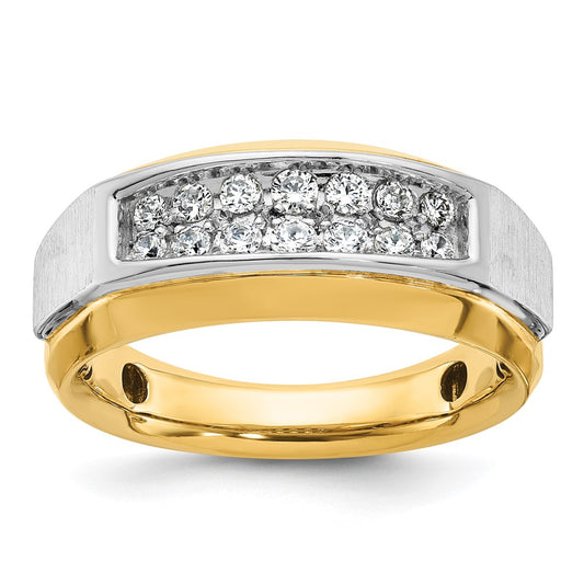 14k Two-tone IBGoodman Men's Polished and Satin 2-Row Diamond Ring
