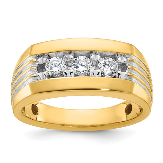 14k IBGoodman Men's Polished and Grooved 3-Stone Ring Mounting